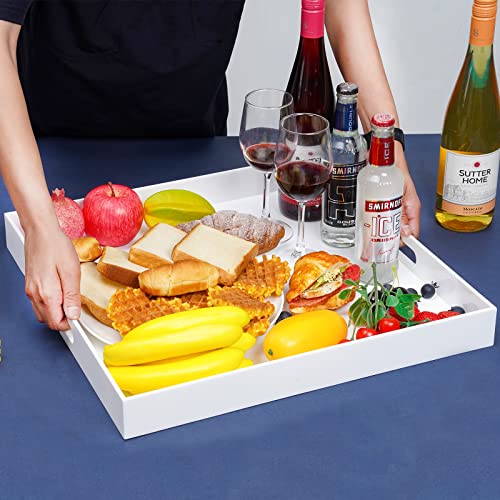18×18 Inch Golssy White Acrylic Serving Tray with Handles Extra Large Ottoman Tray Decorative Tray Spill