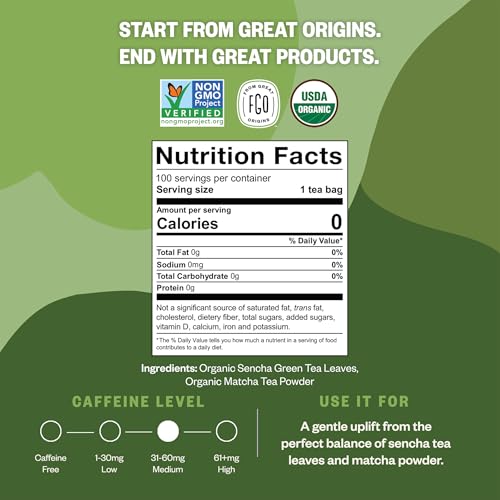 Organic Japanese Matcha + Green Tea (100 Count)