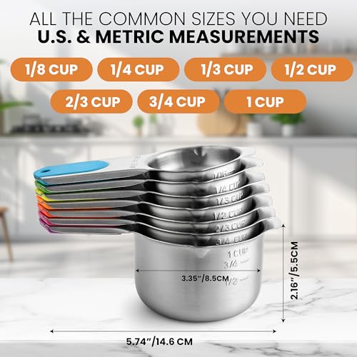 Magnetic Stainless Steel Measuring Cups Set of 7 Patented (7 Count)