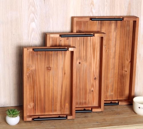 3Pcs Nested Vintage Wood Serving Tray Set