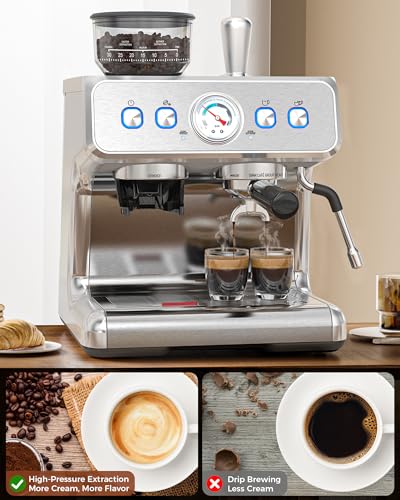 20 Bar Espresso Machine with Grinder & Milk Frother