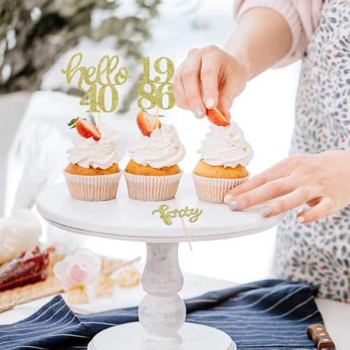 Gold Glitter 40th Birthday Cupcake Toppers (24 Count)