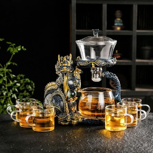Glass Teapot Set with Infuser Semi Automatic Dragon Tea Set with 6 Small Cups