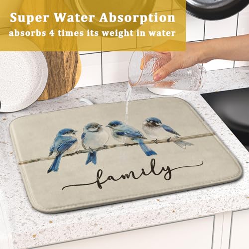 Home Blue Bird Family Dish Drying Mat for Kitchen Counter