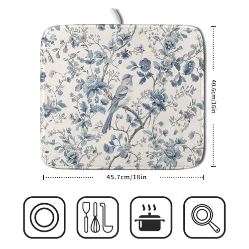 Chinoiserie Trees Dish Drying Mat for Kitchen Counter