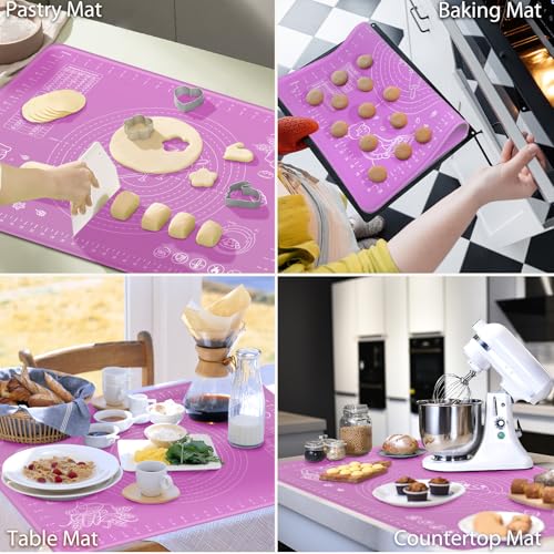 Silicone Baking Mat 28" x 20" Extra Thickness Dough Rolling Mat with Measurements and Edge Heightening
