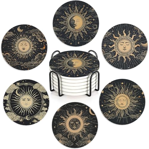 Drink Coasters Set of 6 with Holder