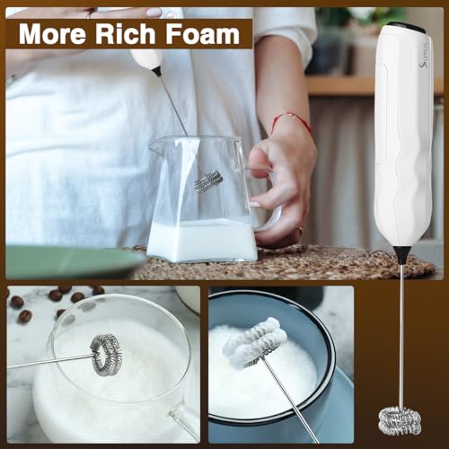 Ultra Fast Handheld Milk Frother Double Whisk with Stand 2 Batteries Stainless Steel for Lattes Cappuccino Matcha Hot Chocolate Coffee Bar Accessories Kitchen Gadgets Gift