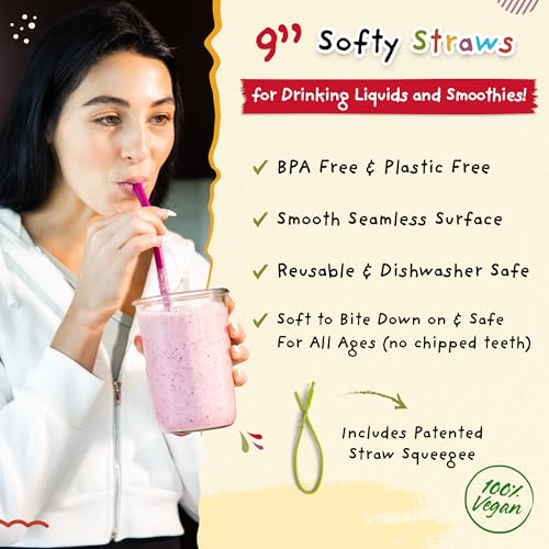Wide Premium Reusable Silicone Drinking Straws + Patented Straw Squeegee