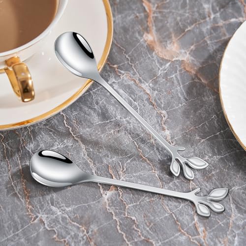 Elegant Silver Leaf Coffee Spoons (10 Count)