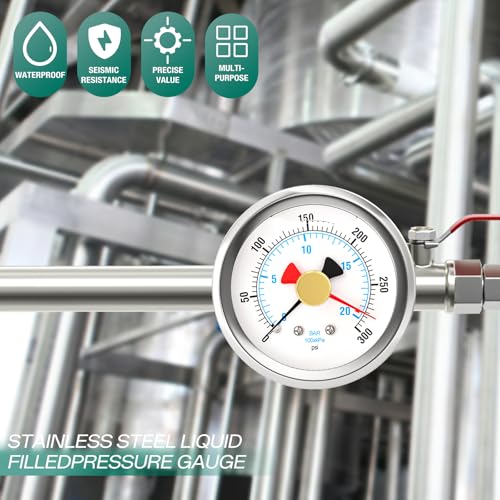 0 300PSI Stainless Steel with Reset Pointer Liquid Filled Pressure Gauge