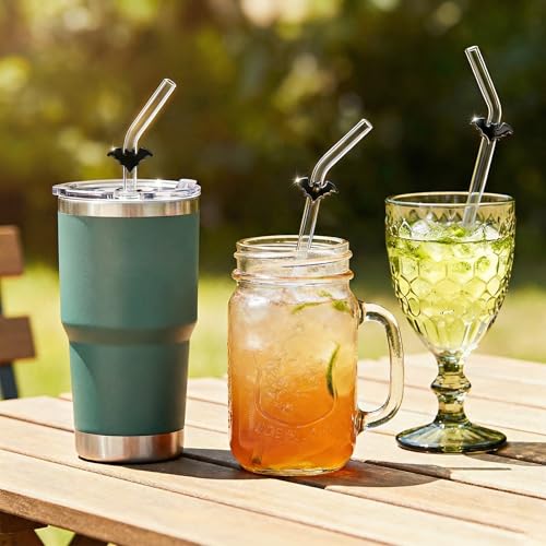 Black Bat Glass Straws with Charms (10 Count)