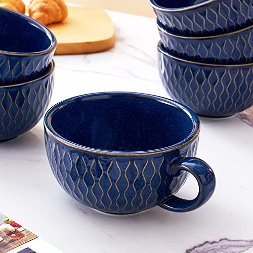 Set of 6 Cups Vintage Design 12 oz Professional Barista Ceramic Latte Art Cappuccino Cups Set (6 Count)