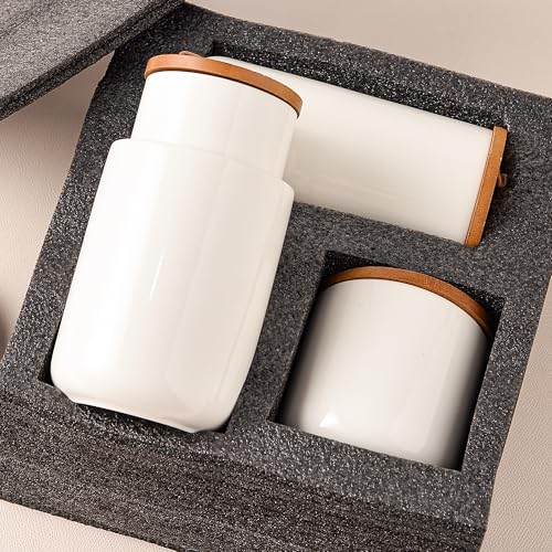 White Ceramic Canister Set with Bamboo Lids (4 Count)