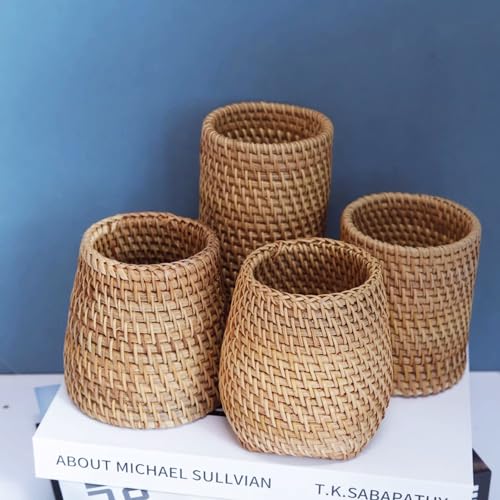 Handmade High Wall Rattan Pen Cup