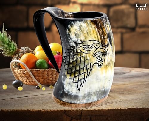Viking Drinking Fenrir Engraving Horn Mug