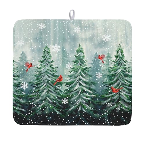 Welcome Winter Pines Tree Dish Drying Mat