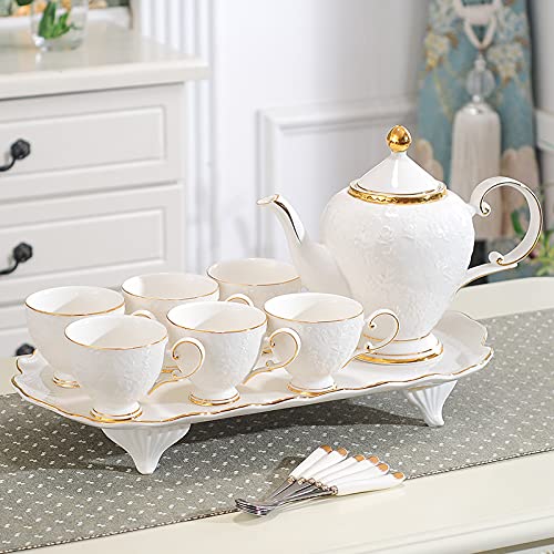 Porcelain Tea Set Tea Gift Sets with Tray Tea Cup Teapot Set Tea Pot with 6 Cups Modern Tea Set for Tea Coffee Water White