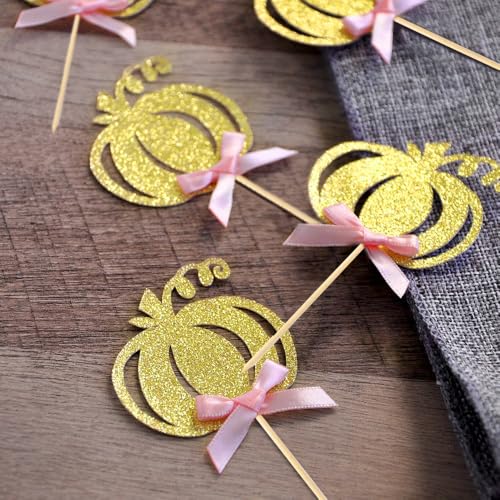 Pumpkin Cupcake Topper Fall Theme Cake Decoration (24 Count)