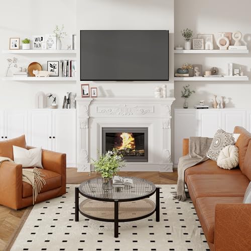 48 Inch Floating Shelves for Wall 8 Inch Deep White Shelves Set of 2 (2 Count)
