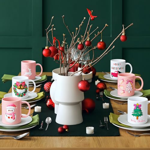 8 Pieces 12 oz Christmas Winter Coffee Mugs Gifts Set with Handle Ceramic Matching Cups for Staff Home School Office Table Centerpieces Housewarming Holiday Party (8 Count)