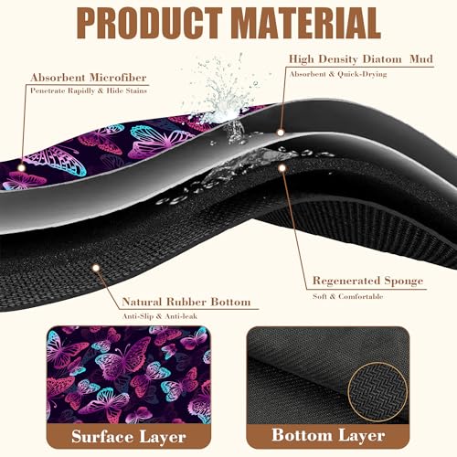 Dish Drying Mat Purple Butterflies Coffee Bar Mat for Countertop Absorbent Rubber Backed Hide Stain Dish Drainer Rack Pad Coffee Pot Espresso Machine Dining Room Decoration 11.8 x 19.7 Inch