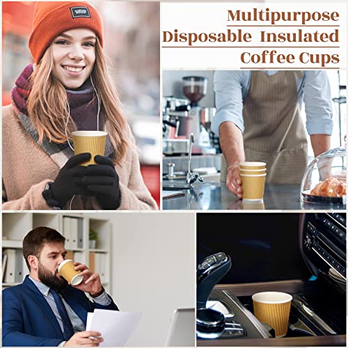 350 Pieces 4 oz Ripple Wall Insulated Coffee Cups Bulk Disposable Espresso Paper Corrugated Travel Coffee Cups for Hot Cold Drink Cappuccino Beverage Tea Party