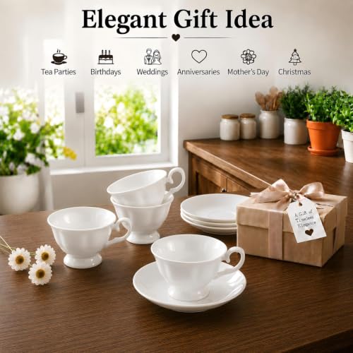 Fine Bone China Tea Cups and Saucers Set of 4 (4 Count)