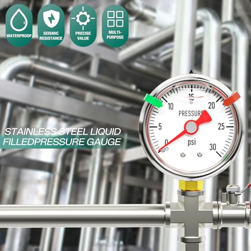 0 30psi Stainless Steel Glycerin Liquid Filled Pressure Gauge1