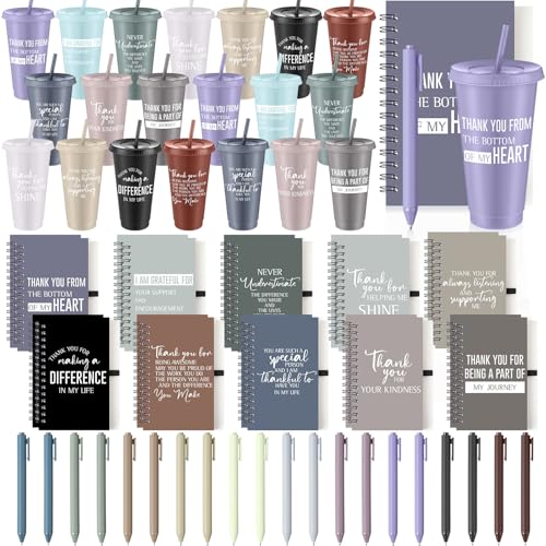 60 Pcs Employee Appreciation Gifts Bulk 24 oz Thank You Tumbler with Lid and Straw Mini Spiral Notebooks and Pens Appreciation Gifts for Team Employee Coworkers Teacher (60 Count)