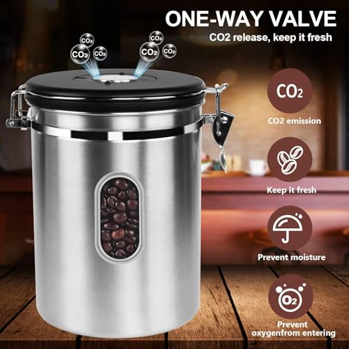 2800ML Airtight Coffee Canister with Date Tracker&Transparent Window