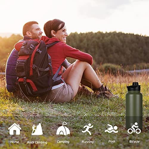 32 oz Insulated Water Bottle Stainless Steel Double Walled Vacuum Sports Water Bottle with 2 Lids