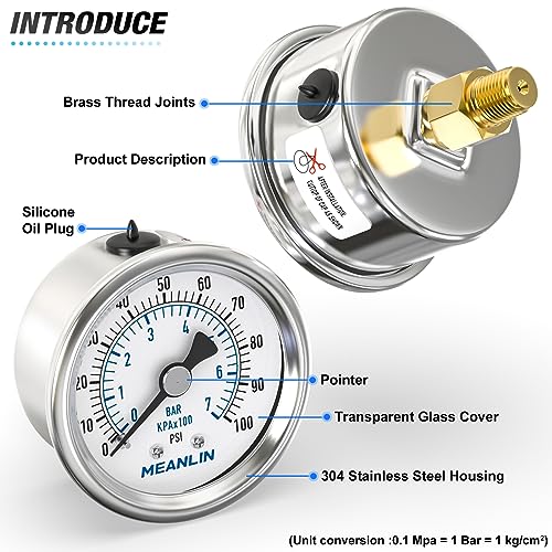 0~100Psi Dry Pressure Gauge Stainless Steel 1