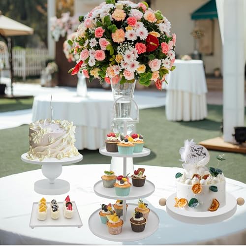 Set of 7 White Cake Stands Metal Dessert Display Holder Table Decor (7 Count)