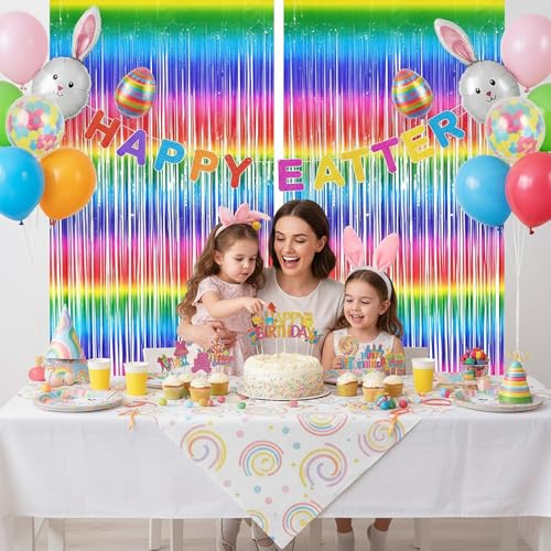 Colorful Streamers Fringe Backdrop 80s 90s Party Decorations (2 Count)
