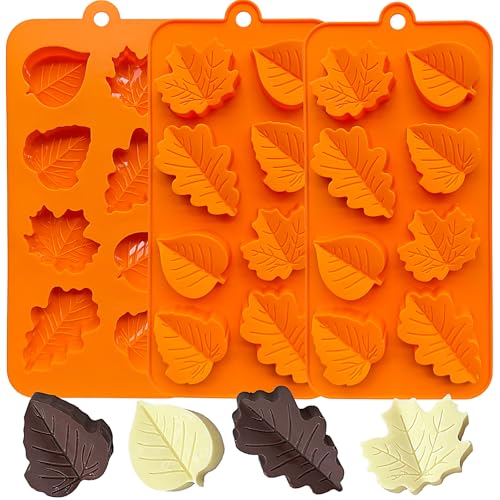 3Pack Fall Chocolate Mold.Maple Leaf Silicone Candy Mold Thanksgiving Ice Cube Molds Autumn Theme Thanksging Baking Molds for Jello Soap Candle Cake Cupcake Decoraion (3 Count)