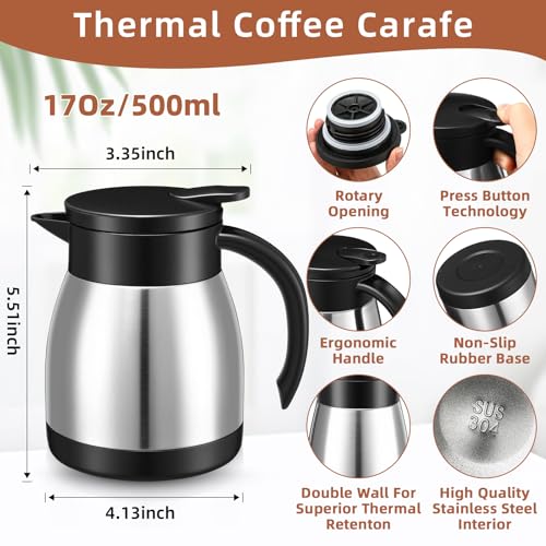 2 Pcs Thermal Coffee Carafe Insulated Stainless Steel Coffee Carafe for Hot Liquid Vacuum Thermal Pot Creamer Pitcher Dispenser with Brushes Keeping Hot Water Milk (2 Count)