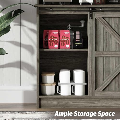 55" Farmhouse Coffee Bar Cabinet with Storage Hutch