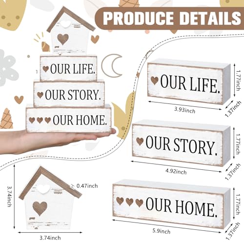 4 Pcs Farmhouse Table Decoration Rustic Sign Block (4 Count)