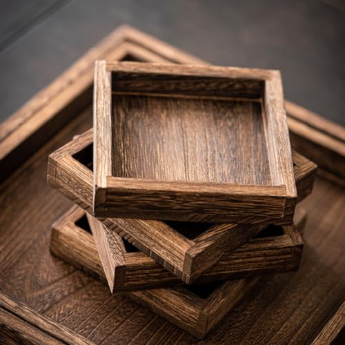 5 Piece Wooden Serving Tray Set for Ottoman