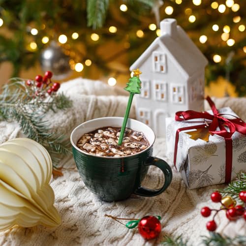 12 Pcs Christmas Glass Drink Stirrers 7 Inch Xmas Stir Sticks Reusable 3D Coffee and Cocktail Stirrers Hot Cocoa Bar Supplies for Holiday Party Favors (12 Count)