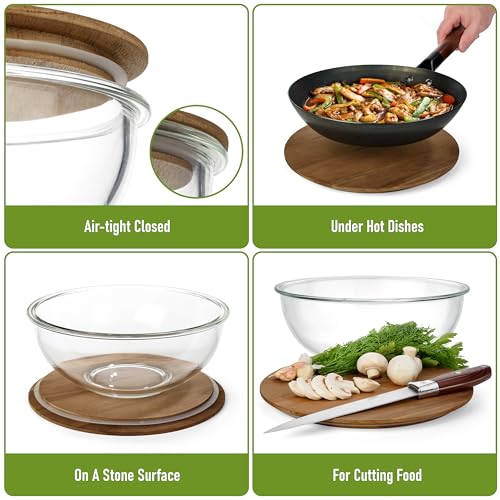 Stackable Glass Mixing Bowls with Acacia Lids Set of 5