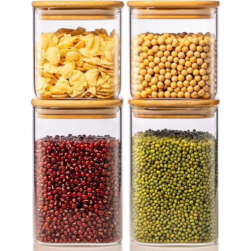 42 oz & 27 oz Square Glass Food Storage Containers with Bamboo Lids (4 Count)