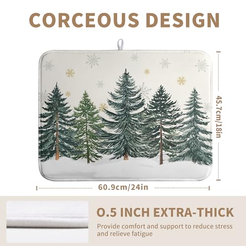 Winter Forest Dish Drying Mat Winter Snowflake Large Kitchen Mats Dish Drying Pad Christmas Tree Absorbent Dish Dryer Mat for Kitchen Countertops Microfiber Drainer Pad Dish Drying Mats
