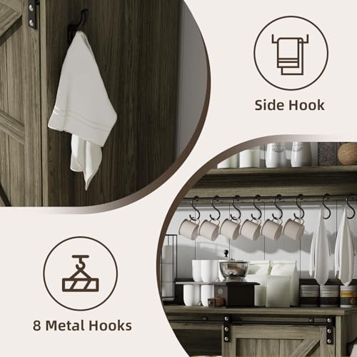 55" Farmhouse Coffee Bar Cabinet with Storage Hutch