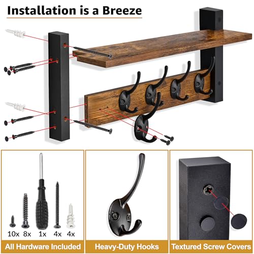 Coat Rack Wall Mount with Shelf