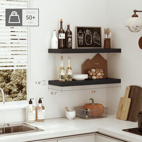 Deep Floating Shelves for Wall 24 inches Long Set of 2 (2 Count)