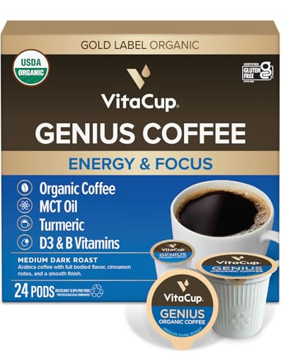 Organic Genius Keto Medium Dark Roast Coffee Pods (24 Count)
