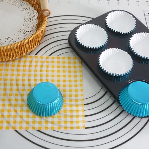 Standard Aqua Blue Foil Cupcake Liners Muffin Baking Cups for Party and More (100 Count)