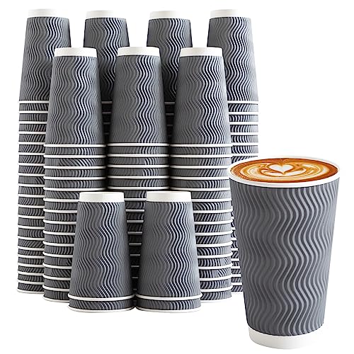 90 Pack 16 oz Coffee Cups Disposable Insulated Paper Cup Gray (90 Count)